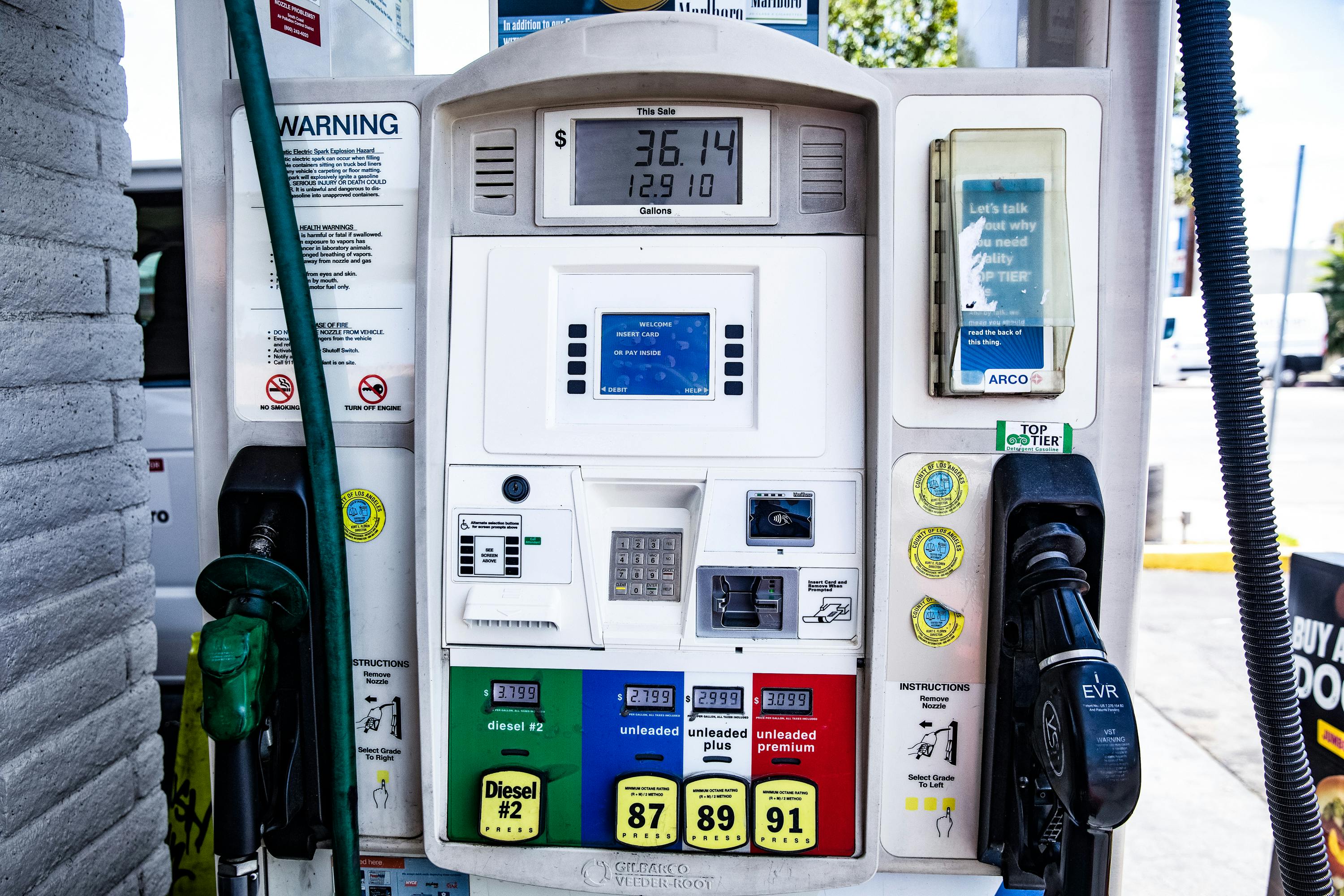 A retail fuel pump display, illustrative